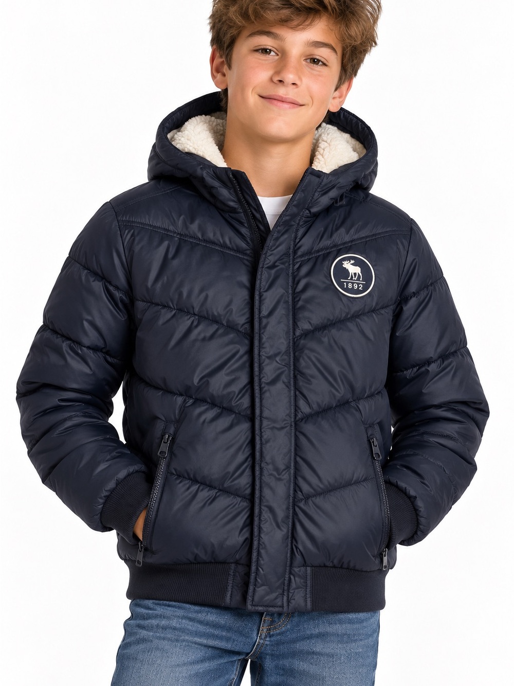 Abercrombie Kids Navy Hooded Puffer Winter Jacket Size 13/14